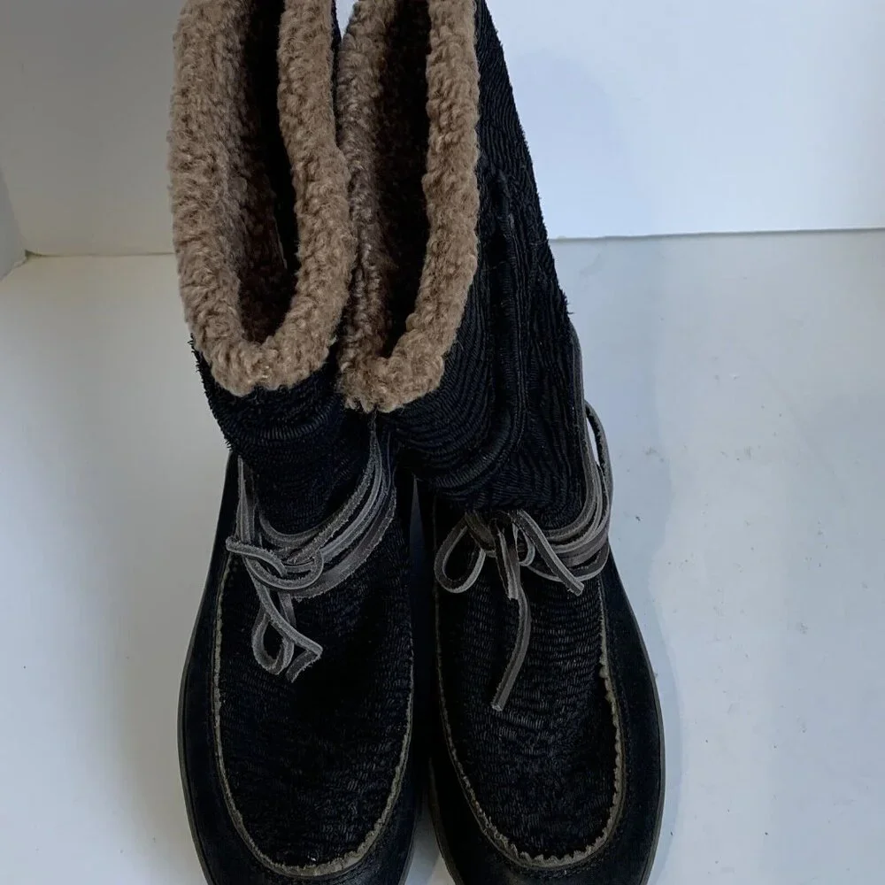 OTBT Slope Boot Women’s Black Suede Leather Faux Fur Lined Winter Snow Boot 8